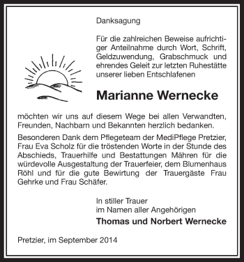 Todesanzeige von Marianne Wernecke von Uelzen