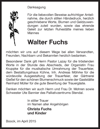 Todesanzeige von Walter Fuchs von Uelzen