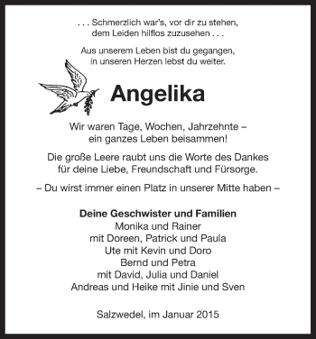 Todesanzeige von Angelika  von Uelzen