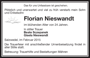 Todesanzeige von Florian Nieswandt von Uelzen