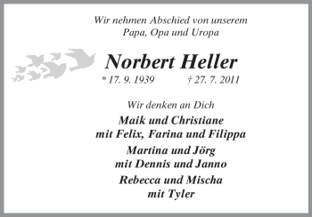 Todesanzeige von Norbert Heller von ALLGEMEINE ZEITUNG UELZEN