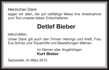 Todesanzeige von Detlef Bieber von Uelzen