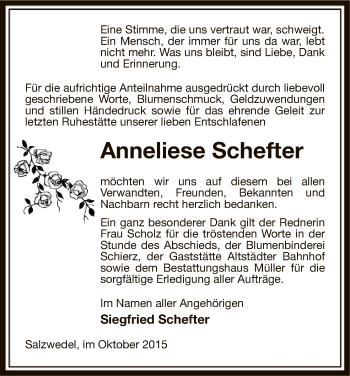 Todesanzeige von Anneliese Schefter von Uelzen