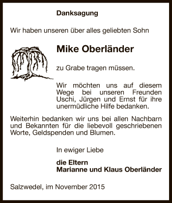 Todesanzeige von Mike Oberländer von Uelzen