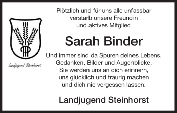 Todesanzeige von Sarah Binder von Uelzen