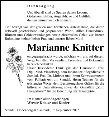 Todesanzeige von Marianne Knitter von Uelzen