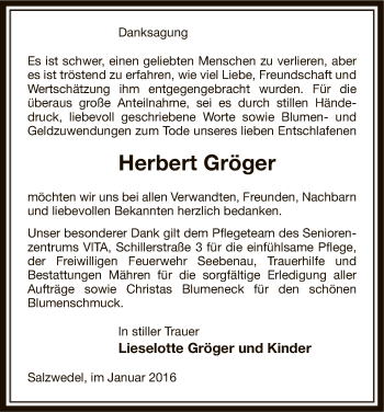 Todesanzeige von Herbert Gröger von Uelzen