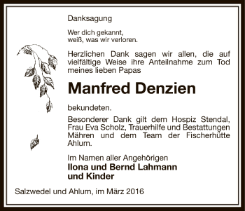 Todesanzeige von Manfred Denzien von Uelzen