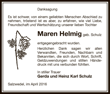 Todesanzeige von Maren Helmig von Uelzen