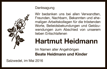 Todesanzeige von Hartmut Heidmann von Uelzen