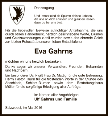 Todesanzeige von Eva Gahrns von Uelzen