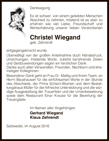 Todesanzeige von Christel Wiegand von Uelzen