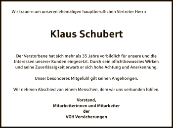 Todesanzeige von Klaus Schubert von Uelzen