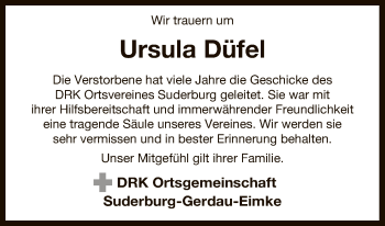Todesanzeige von Ursula Düfel von Uelzen