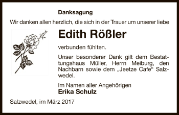 Todesanzeige von Edith Rößler von Uelzen