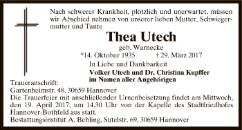 Todesanzeige von Thea Utech von Uelzen