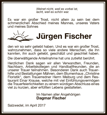 Todesanzeige von Jürgen Fischer von Uelzen