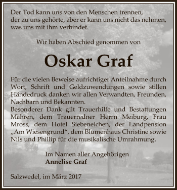 Todesanzeige von Oskar Graf von Uelzen