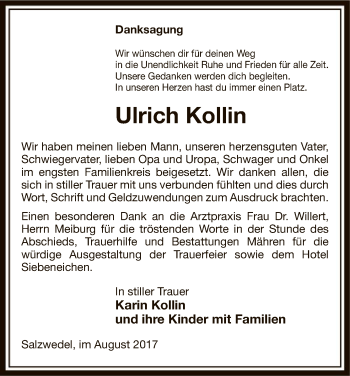 Todesanzeige von Ulrich Kollin von Uelzen