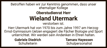 Todesanzeige von Wieland Utermark von Uelzen