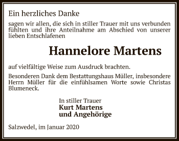 Todesanzeige von Hannelore Martens von Uelzen