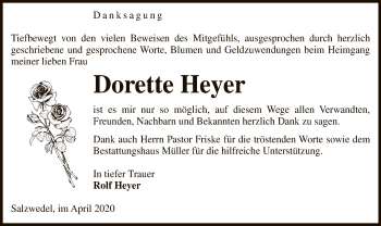 Todesanzeige von Dorette Heyer von UEL