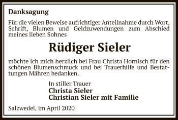 Todesanzeige von Rüdiger Sieler von Uelzen