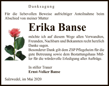 Todesanzeige von Erika Banse von UEL