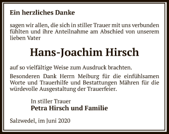 Todesanzeige von Hans-Joachim Hirsch von UEL