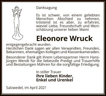 Todesanzeige von Eleonore Wruck von UEL