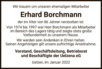 Todesanzeige von Erhard Borchmann von UEL