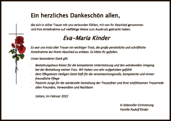 Todesanzeige von Eva-Maria Kinder von UEL