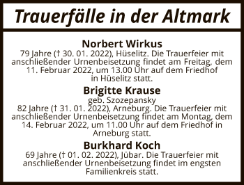 Todesanzeige von Sterbetafel vom 05.02.2022 von UEL