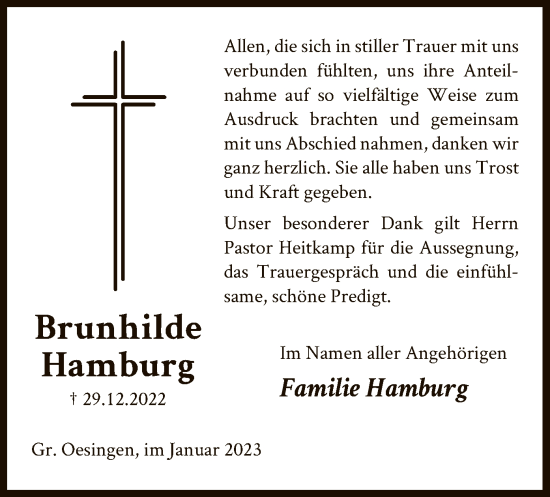 Todesanzeige von Brunhilde Hamburg von UEL