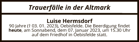 Todesanzeige von Totentafel vom 07.01.2023 von UEL