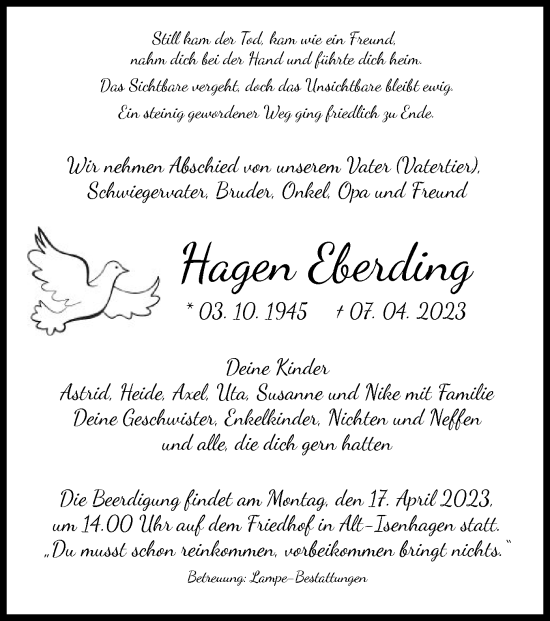 Todesanzeige von Hagen Eberding von UEL