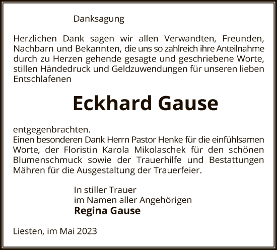 Todesanzeige von Eckhard Gause von UEL