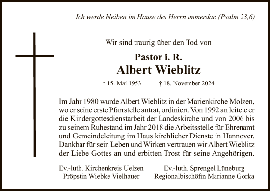 Todesanzeige von Albert Wieblitz von UEL