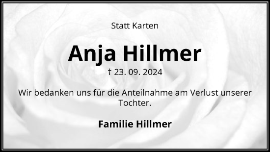 Todesanzeige von Anja Hillmer von UEL