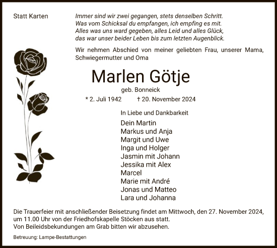 Todesanzeige von Marlen Götje von UEL