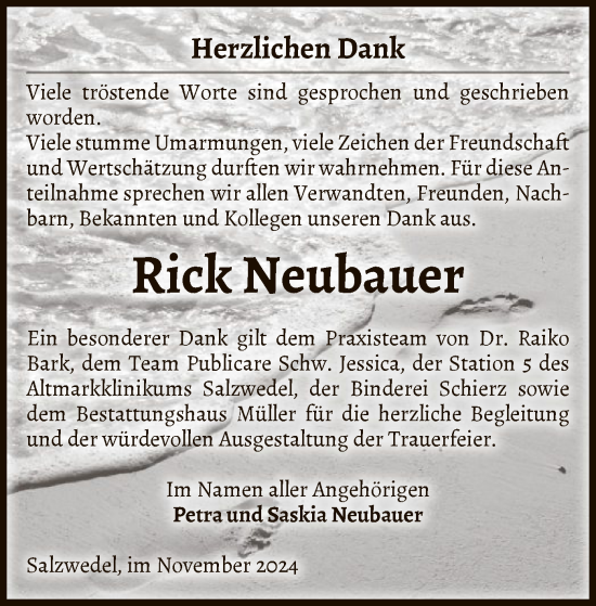 Todesanzeige von Rick Neubauer von UEL