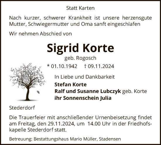 Todesanzeige von Stefan Korte von UEL