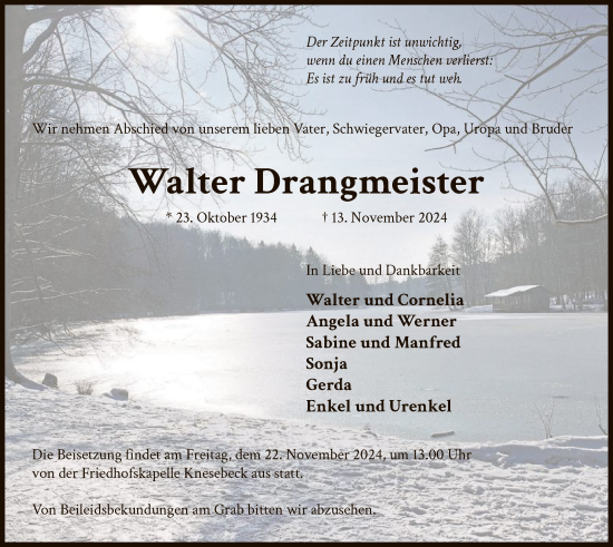 Todesanzeige von Walter Drangmeister von UEL