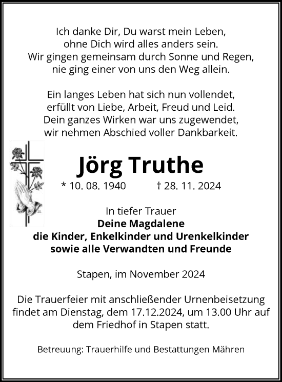 Todesanzeige von Jörg Truthe von UEL