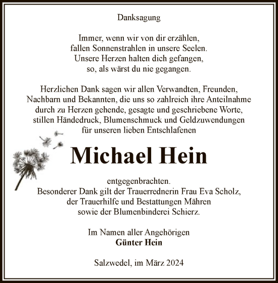 Todesanzeige von Michael Hein von UEL