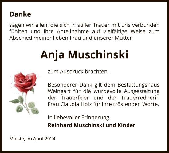 Todesanzeige von Anja Muschinski von UEL