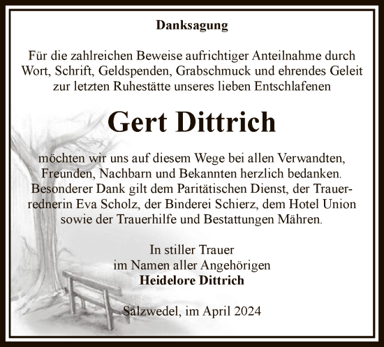 Todesanzeige von Gert Dittrich von UEL