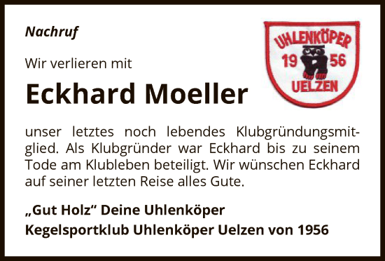 Todesanzeige von Eckhard Moeller von UEL