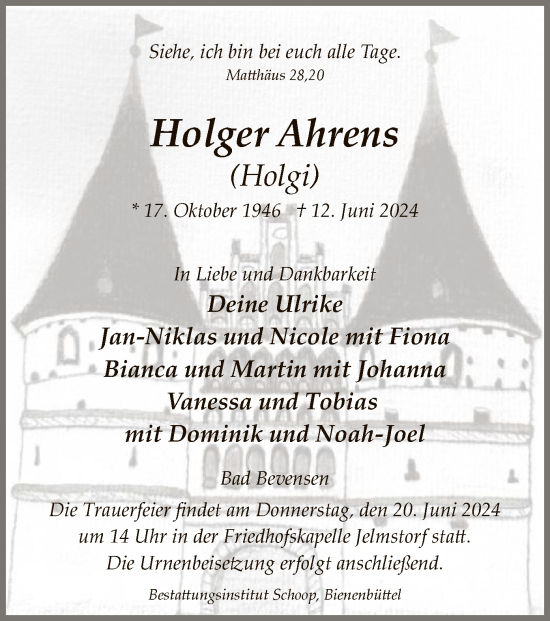 Todesanzeige von Holger Ahrens von UEL