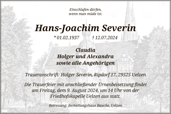 Todesanzeige von Hans-Joachim Severin von UEL